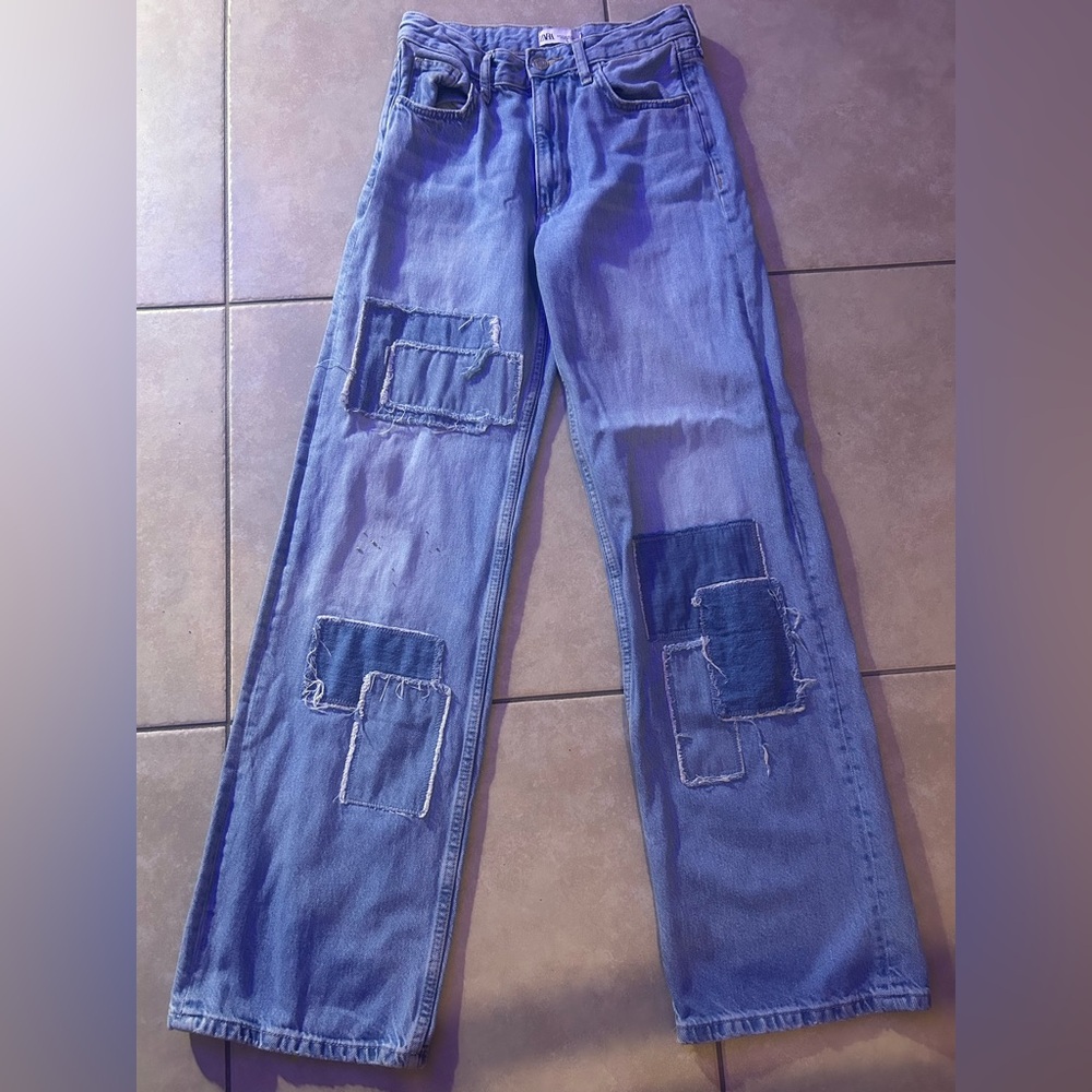 🔥 Zara Patchwork Wide Leg Jeans - High Rise - Size 0